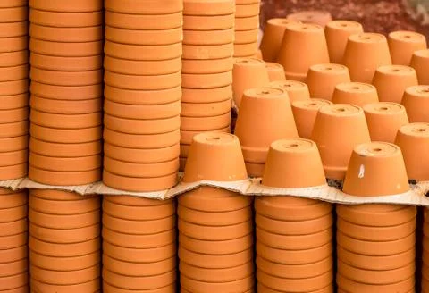 Empty terracotta pots Stock Photos