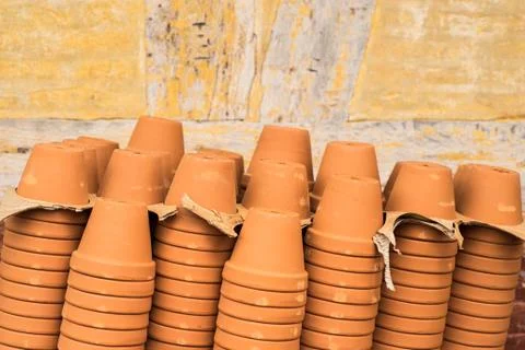 Empty terracotta pots Stock Photos