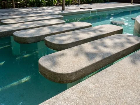 Empty terrazzo pathway steps with leaves shade lying, across the clean and .. Stock Photos