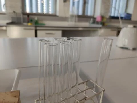 Empty test tubes with a laboratory background Stock Photos