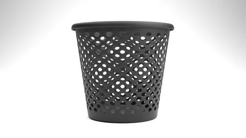 Empty textured dust (trash) bin for papers with round holes in black colour Stock Photos
