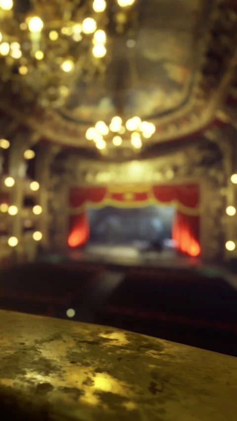 Empty theater with lights dimmed during a performance rehearsal in evening Stock Footage 332215106