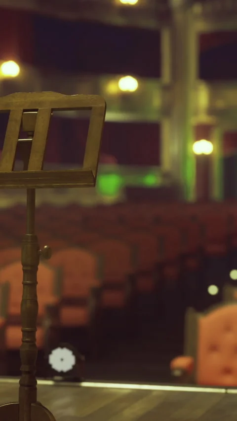 Empty theater stage with a music stand before the performance begins Stock Footage 331748644