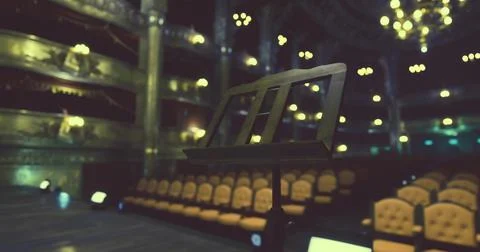 Empty theater stage prepared for a live performance at night Stock Illustration
