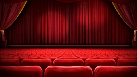 Empty theater stage with red curtains and velvet seats Stock Footage 334572820