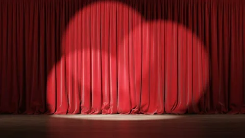 Empty theater stage with red velvet curtains and spotlights Stock Footage