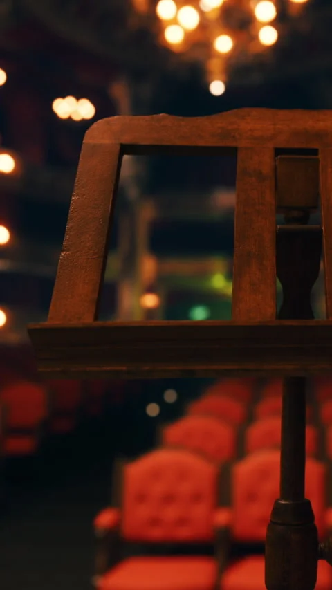 Empty theater with stage setup waiting for performance to begin Stock Footage 340880718