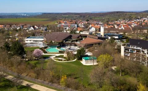Empty thermal bath in Beuren on the Swabian Alps, Germany on a sunny day Stock Photos