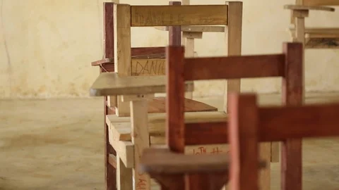 Empty Third World Classroom with Chairs From Front Close Up Video stock 101627581