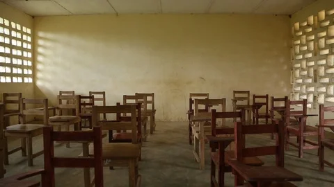Empty Third World Classroom with Chairs From Front Tilt Down Vídeo Stock 101627619