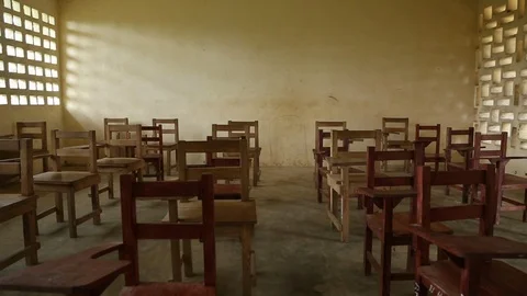 Empty Third World Classroom with Chairs From Front Tracking Stock-Footage 101627624