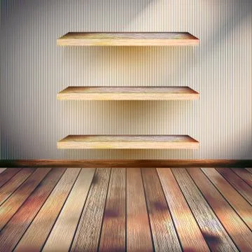 Empty three wood shelf on wall. EPS 10 Stock Illustration
