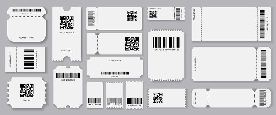 Empty tickets template. Set blank concert ticket, lottery coupons. Event coupon Stock Illustration