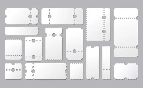 Empty tickets template. Set blank concert ticket, lottery coupons. Event coupon Stock Illustration