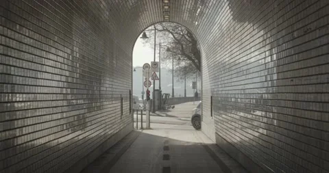 Empty tiled downtown bicycle tunnel. Stock Footage 148435563