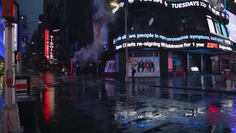Empty Times Square in Manhattan, New York during the rain in the night Stock Footage 130747482