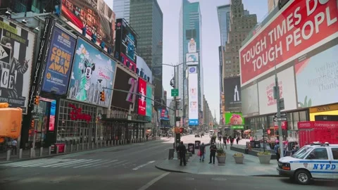 Empty Times Square, New York During Coronavirus Stockbeeldmateriaal 131350076