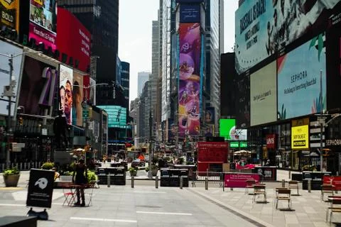Empty Times Square Pandemic Summer 2020 Stock Photos