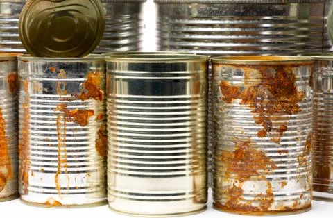 Empty tin cans close-up Stock Photos
