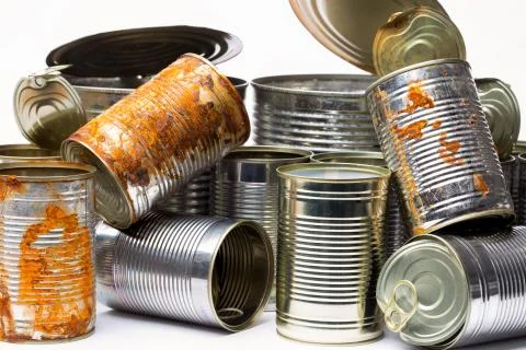 Empty tin cans on white background Stock Photos