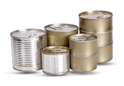 Empty tin cans on white background Stock Photos