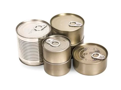 Empty tin cans on white background Stock Photos