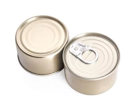 Empty tin cans on white background Stock Photos