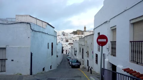 Empty Tiny Alley streets of White Village of Vejer De La Frontera Andalucia Video stock 250404625