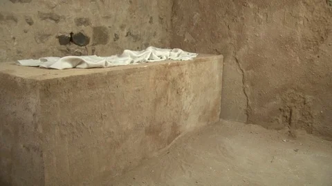 Empty Tomb after the Resurrection of Jesus Christ at Easter - Tracking Shot. Stock Footage 125083649