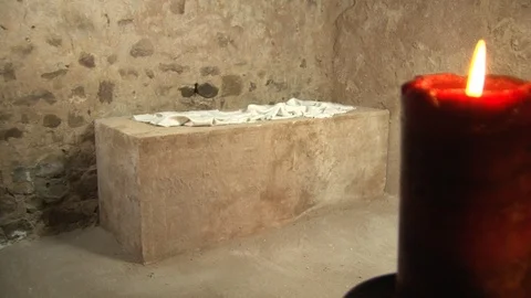 Empty Tomb after the Resurrection of Jesus Christ at Easter - He is risen. Stock Footage 125083658