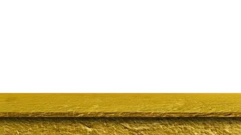 Empty top shelves or table golden mockup isolated on white background. Stock Photos