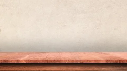 Empty top shelves or table wood on concrete wall background. For product mock Stock Photos