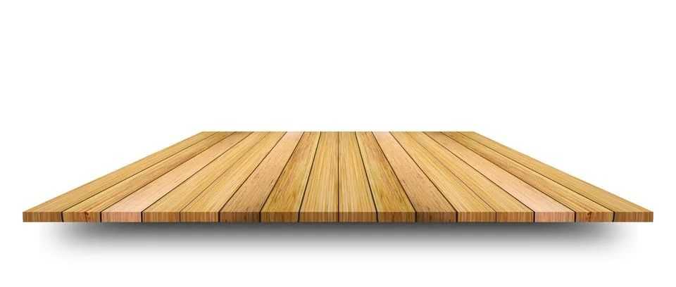 Empty top of wooden table or counter isolated on white background. For produc Stock Illustration