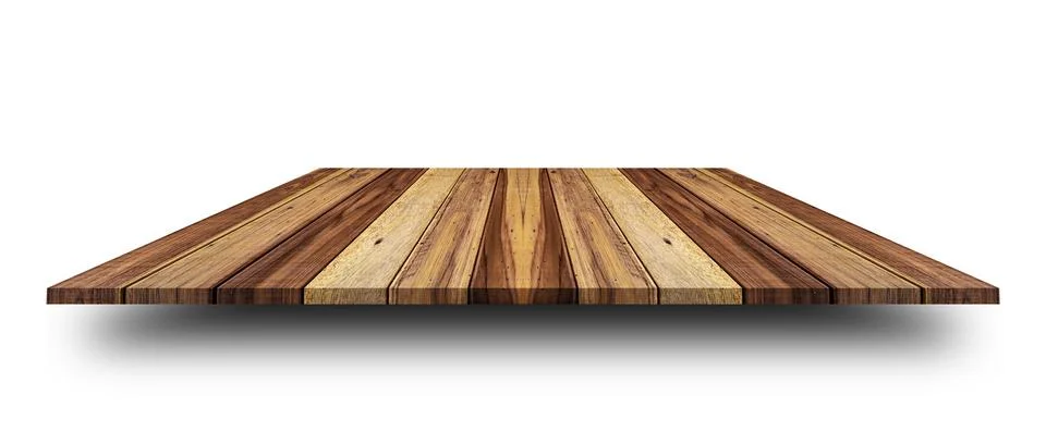Empty top of wooden table or counter isolated on white background. For produc Stock Illustration