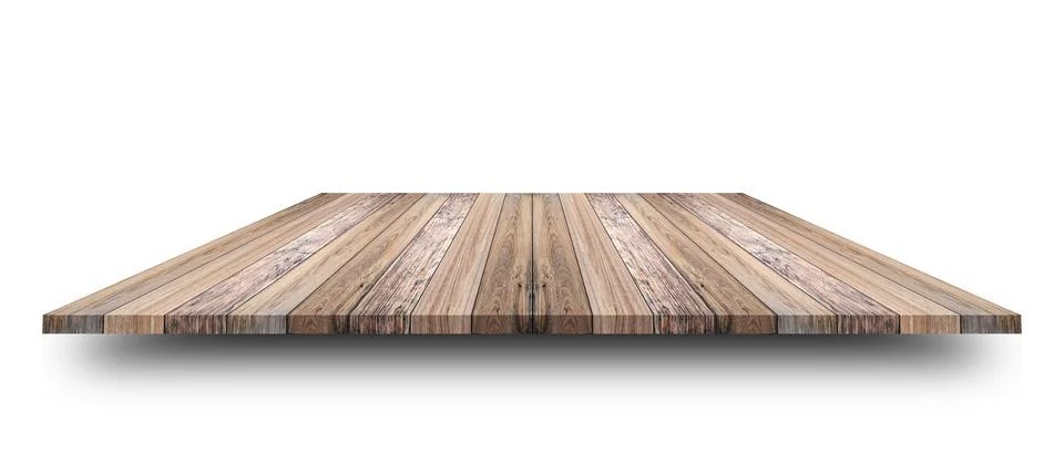 Empty top of wooden table or counter isolated on white background. For produc Stock Illustration