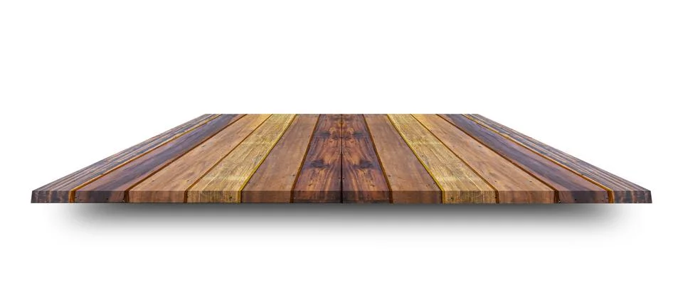 Empty top of wooden table or counter isolated on white background. For produc Stock Illustration
