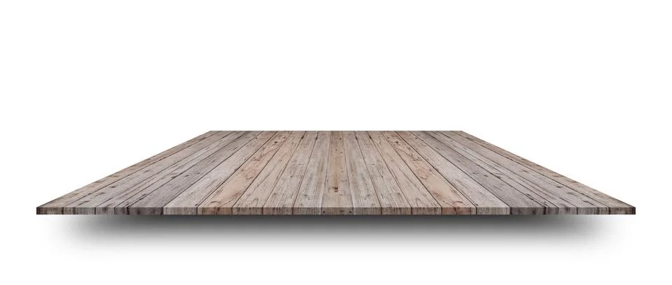 Empty top of wooden table or counter isolated on white background. For produc Stock Illustration