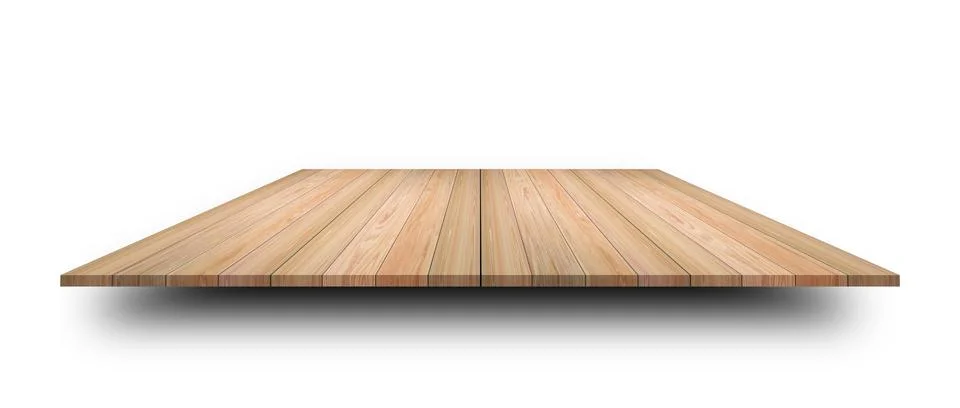 Empty top of wooden table or counter isolated on white background. For produc Stock Photos