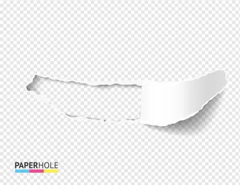 Empty torn paper hole vector banner with scrolled tear off piece on transparent Illustrazione stock