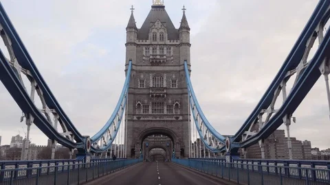 Empty Tower Bridge During Covid-19 Coronavirus pandemic Empty London Stock Footage 128809237