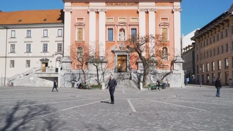 Empty town main square in capitol city Ljubljana. Stock Footage 126426926