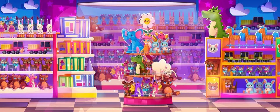 Empty toy store interior with shelves cartoon Stock Illustration