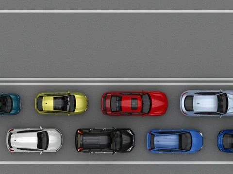 Empty traffic line next to heavy traffic Stock Illustration