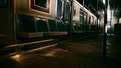 An empty train car in the metro underground at night Stock Illustration