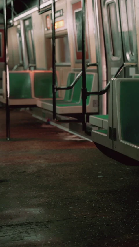 Empty train car in urban transit system during evening hours Video stock 340634056