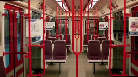 Empty train carriage city during lockdown COVID-19. Lack passengers in carriage Stock Footage 142594967