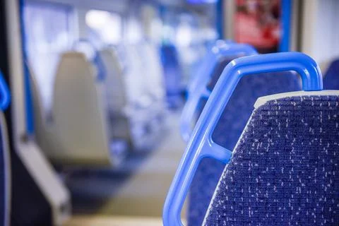 Empty train carriage with copy space on a morning journey Stock Photos