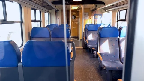 Empty train driving because of the corona Virus lockdown Vídeos de archivo 128070333