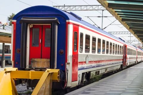 Empty train with no passengers standing at the station Stock Photos