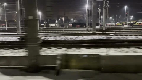 Empty train platform on foggy night in Austria Stock Footage 326938324